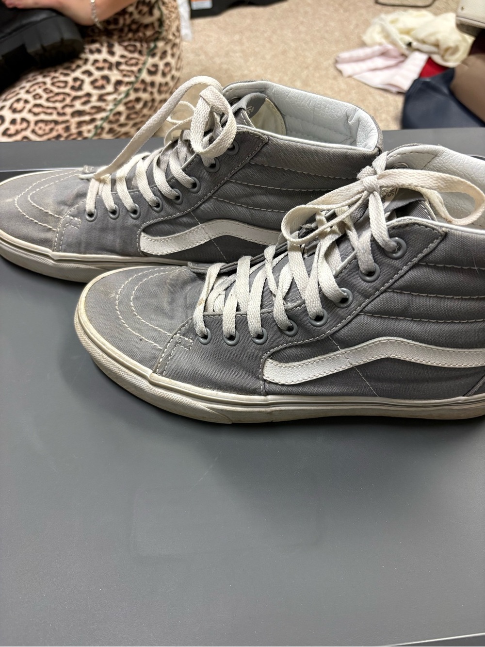 Vans Gray High-Top Skate Sneakers with White Side Stripe